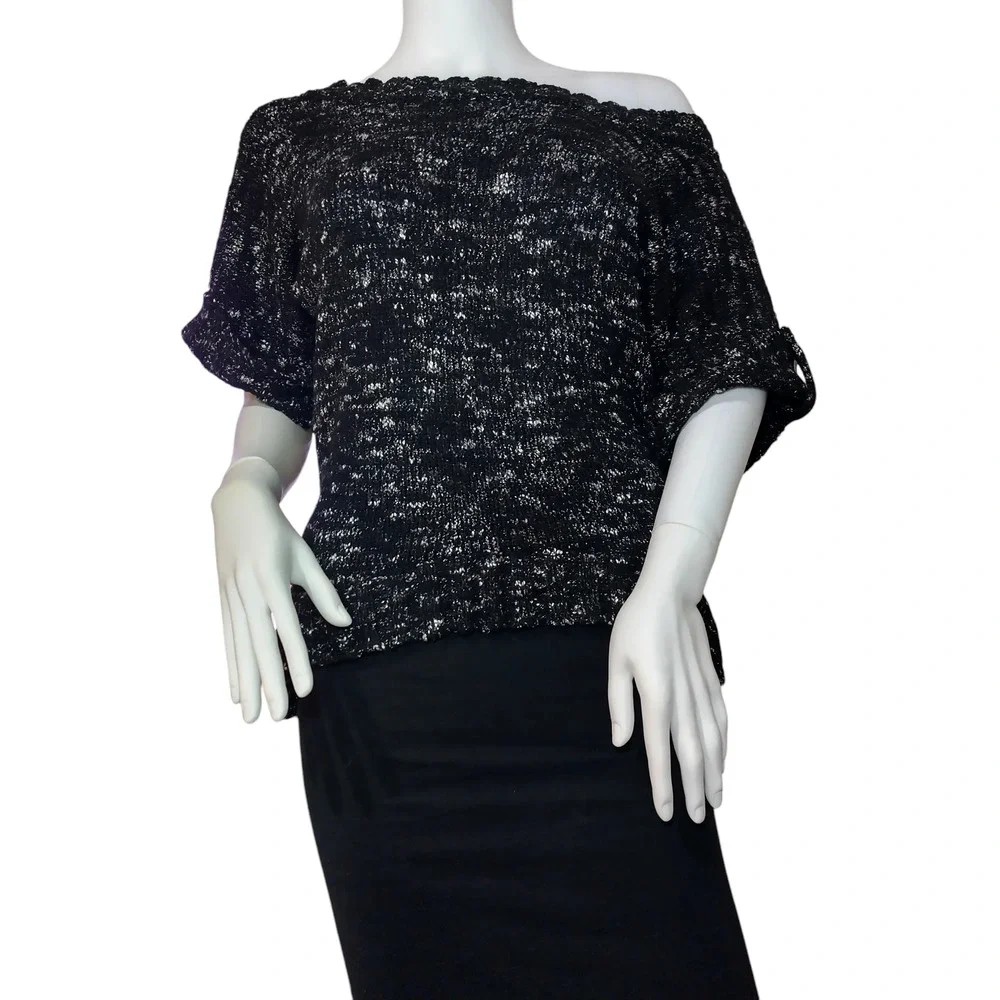 Sweater Project Sweater Short Sleeves Cuffed Pullover Knit Black Womens Large