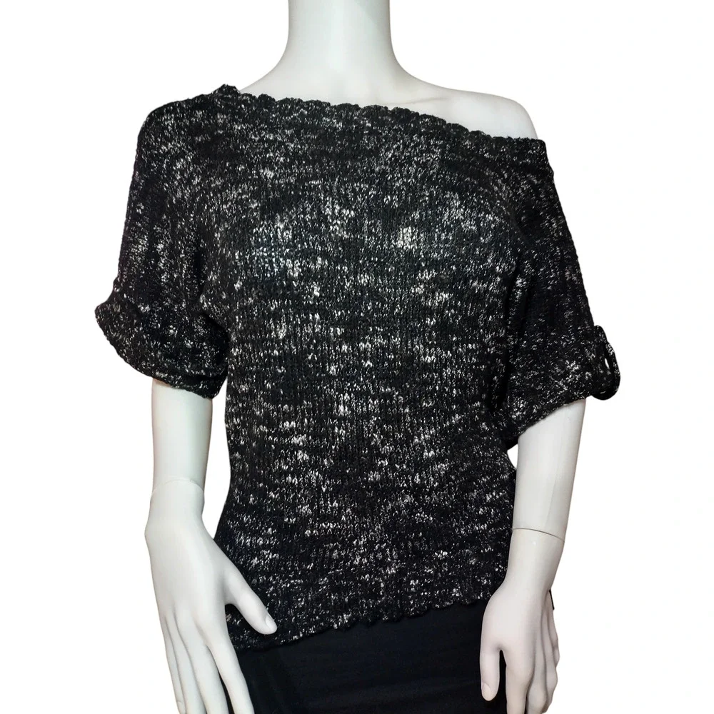 Sweater Project Sweater Short Sleeves Cuffed Pullover Knit Black Womens Large - Image 6