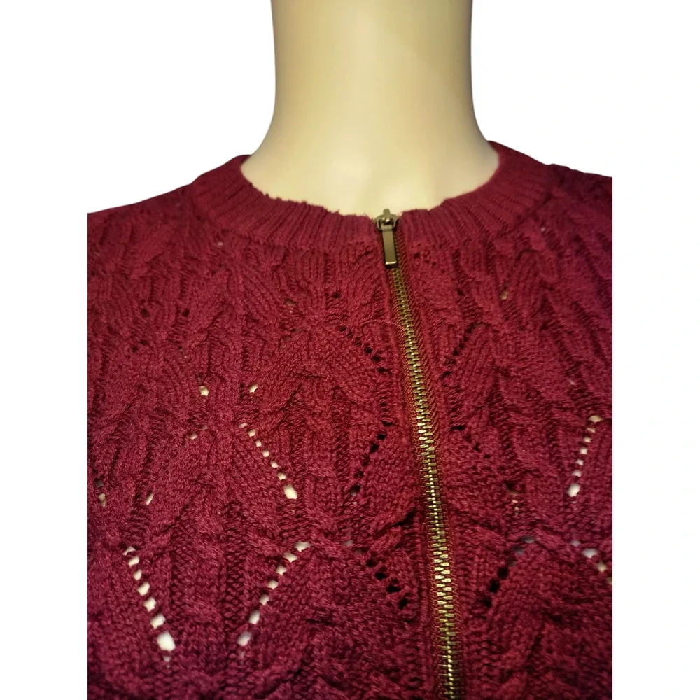 Talbots Full Zip Sweater Crew Neck Wool Cashmere Blend Knit Red Womens Size PXL - Image 5