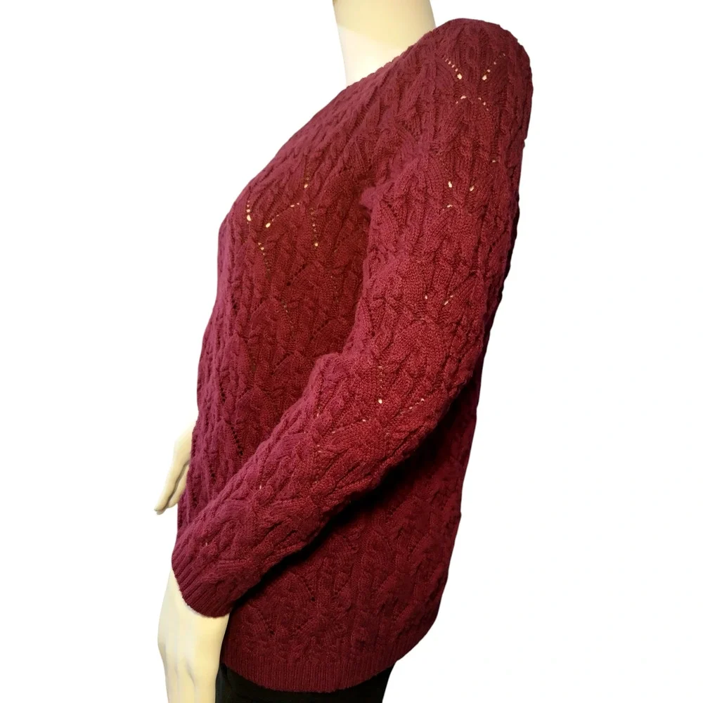 Talbots Full Zip Sweater Crew Neck Wool Cashmere Blend Knit Red Womens Size PXL - Image 8
