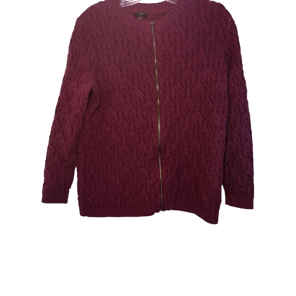 Talbots Full Zip Sweater Crew Neck Wool Cashmere Blend Knit Red Womens Size PXL - Image 4
