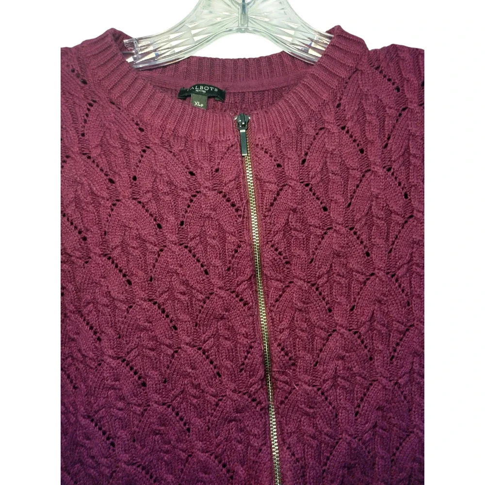 Talbots Full Zip Sweater Crew Neck Wool Cashmere Blend Knit Red Womens Size PXL - Image 6