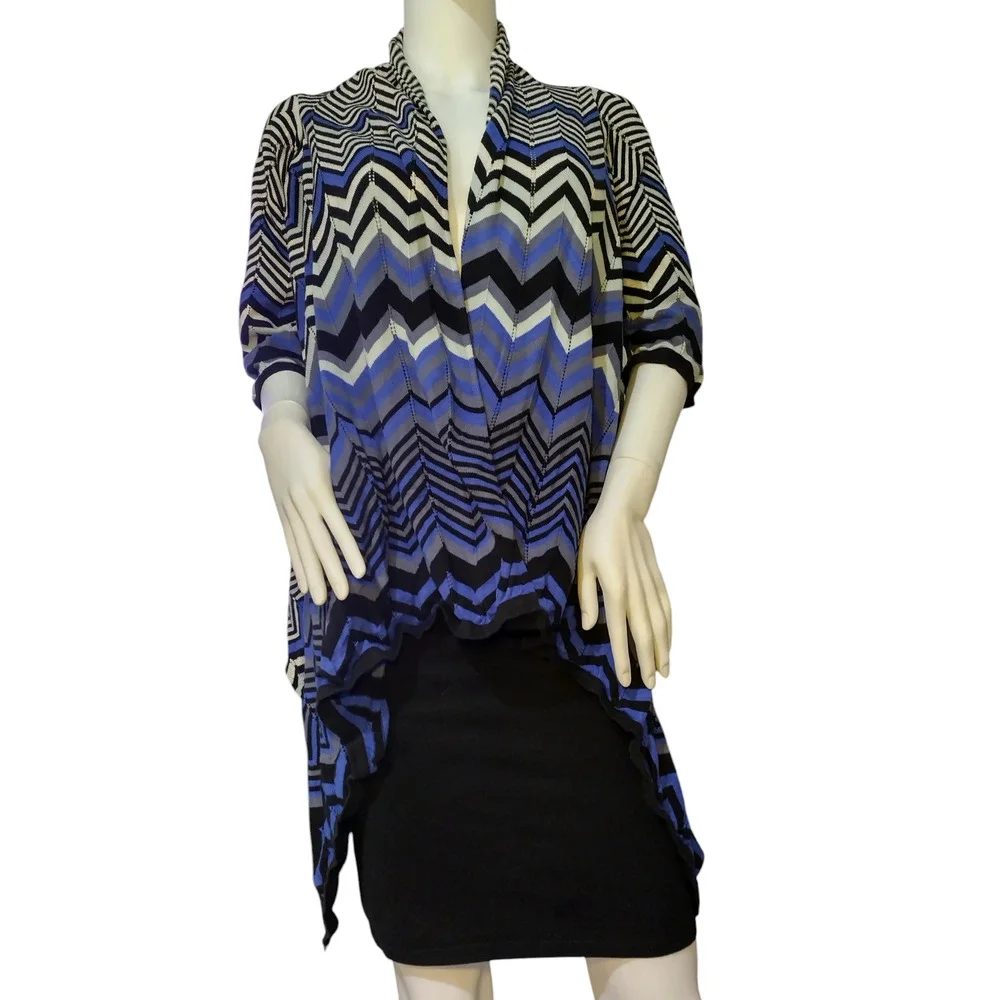 Focus 2000 Cardigan Sweater Open Front Shawl Chevron Multicolor Womens Medium