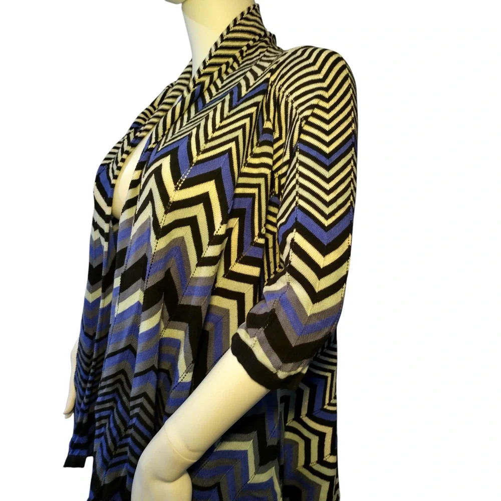 Focus 2000 Cardigan Sweater Open Front Shawl Chevron Multicolor Womens Medium - Image 3