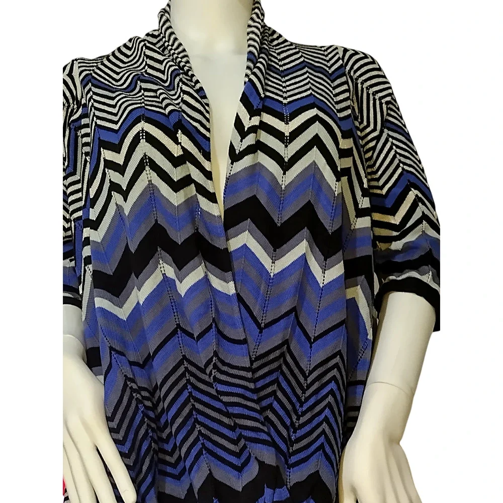 Focus 2000 Cardigan Sweater Open Front Shawl Chevron Multicolor Womens Medium - Image 4