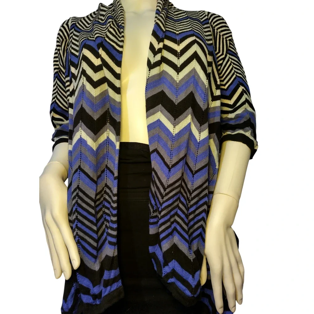 Focus 2000 Cardigan Sweater Open Front Shawl Chevron Multicolor Womens Medium - Image 2