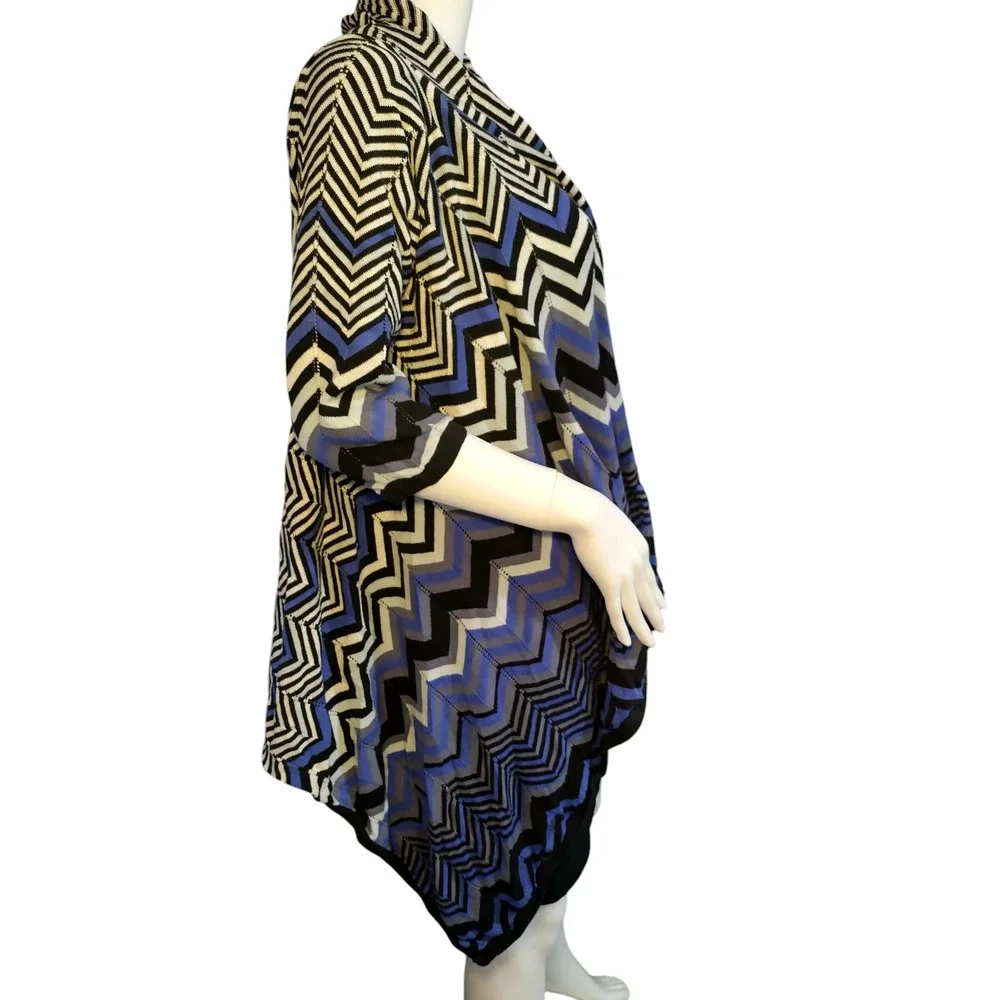 Focus 2000 Cardigan Sweater Open Front Shawl Chevron Multicolor Womens Medium - Image 7