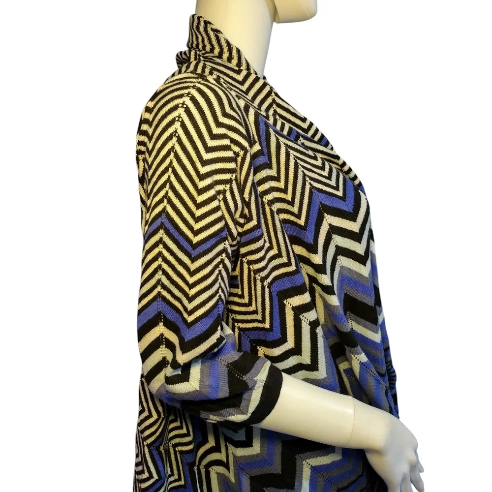 Focus 2000 Cardigan Sweater Open Front Shawl Chevron Multicolor Womens Medium - Image 6