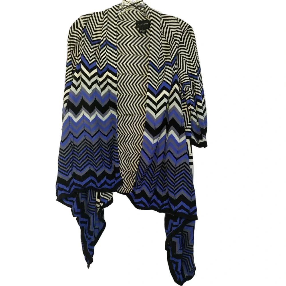 Focus 2000 Cardigan Sweater Open Front Shawl Chevron Multicolor Womens Medium - Image 8