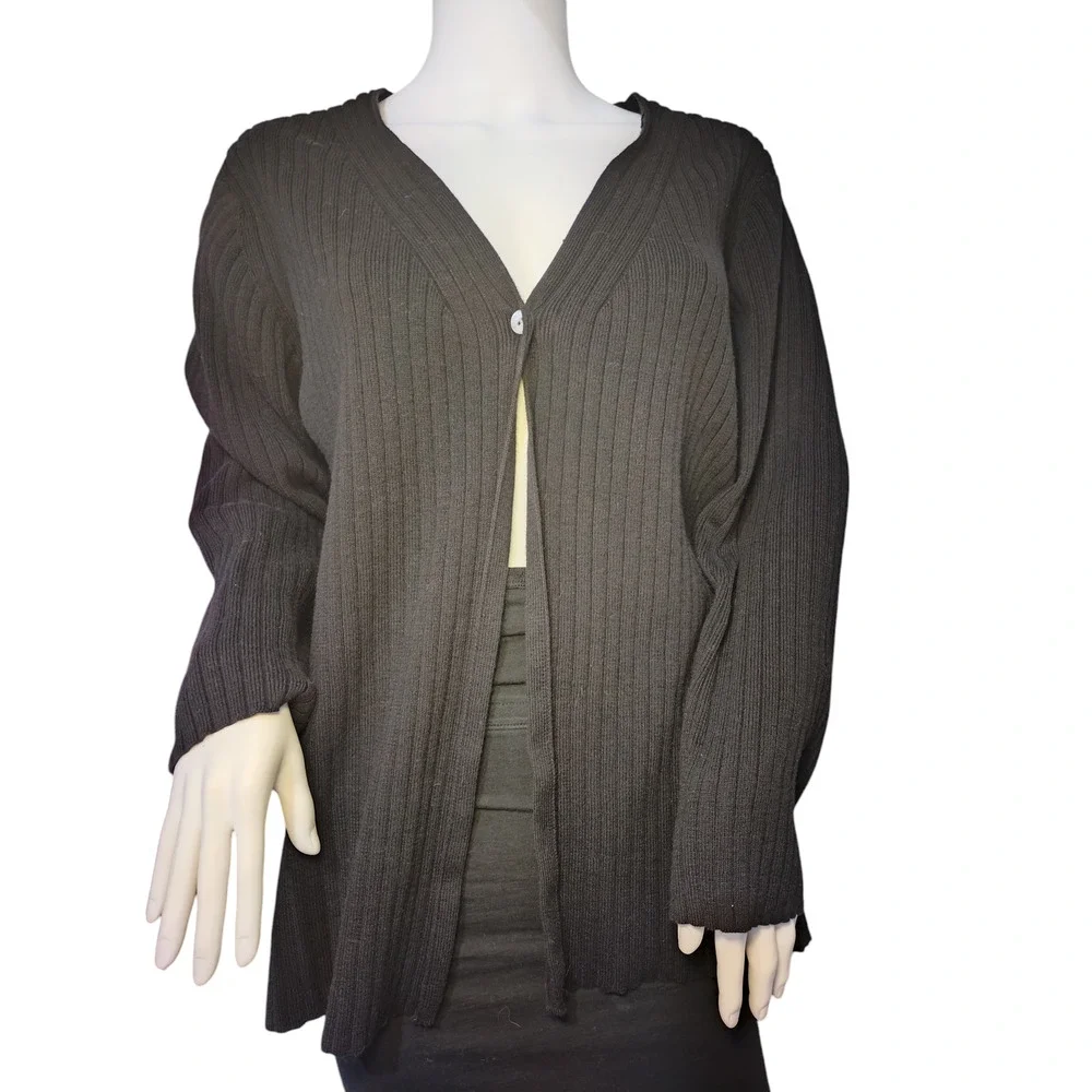 August Max Woman Cardigan Sweater Rib Knit Long Sleeve Black Womens Size 2X - Image 5