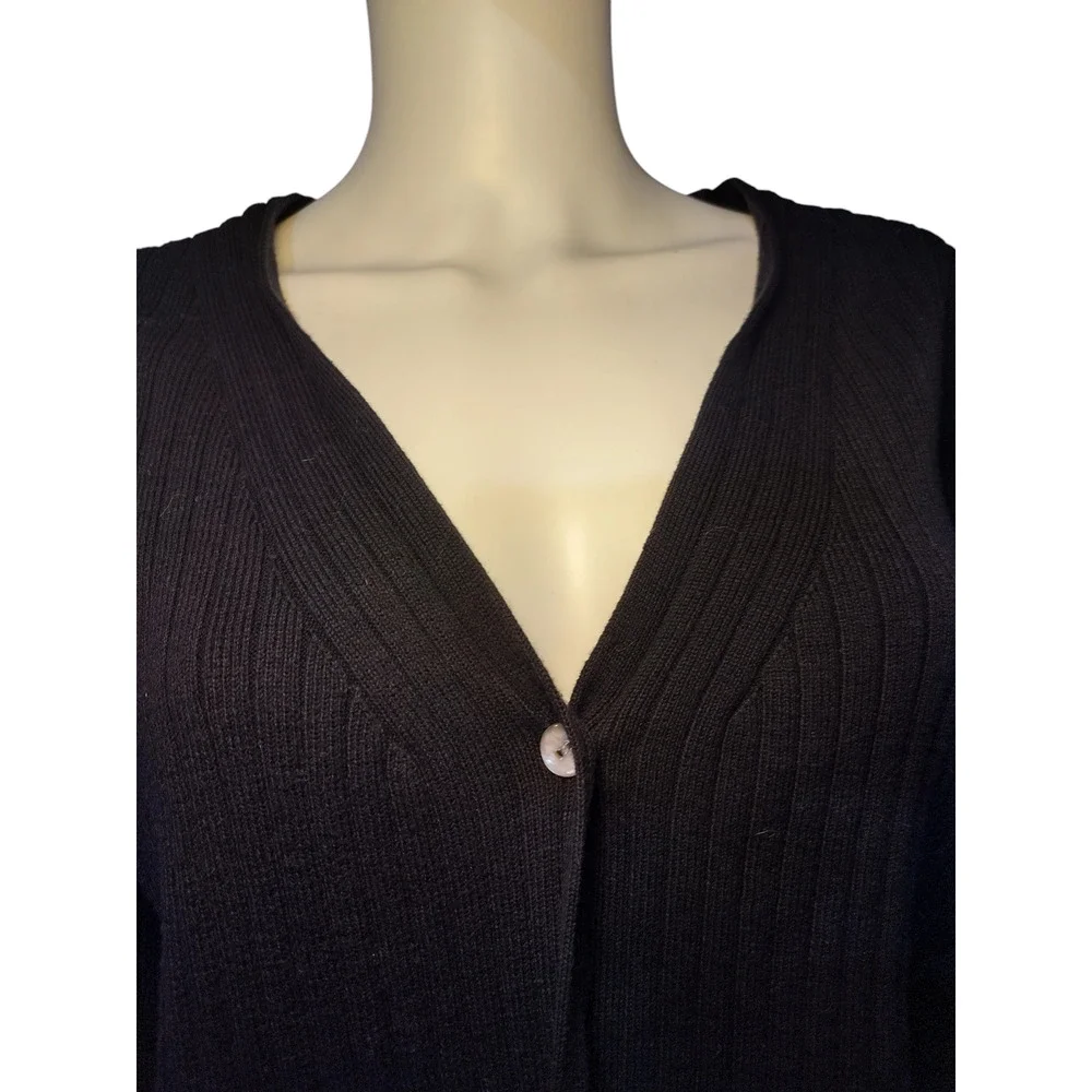 August Max Woman Cardigan Sweater Rib Knit Long Sleeve Black Womens Size 2X - Image 8