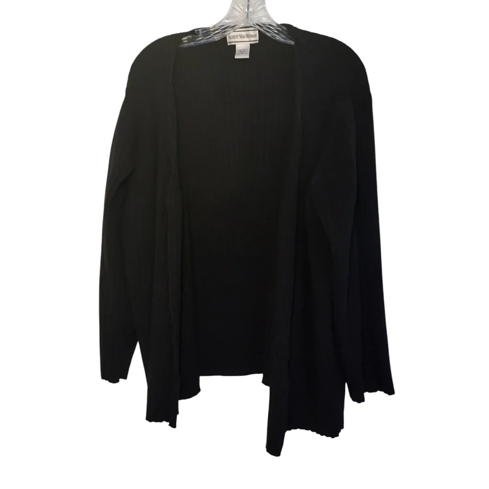 August Max Woman Cardigan Sweater Rib Knit Long Sleeve Black Womens Size 2X - Image 4