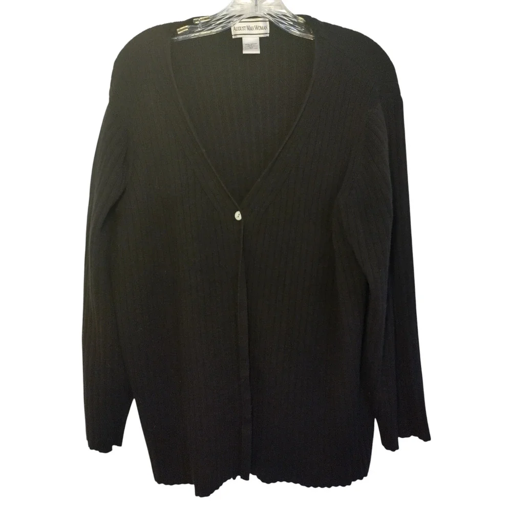 August Max Woman Cardigan Sweater Rib Knit Long Sleeve Black Womens Size 2X - Image 2