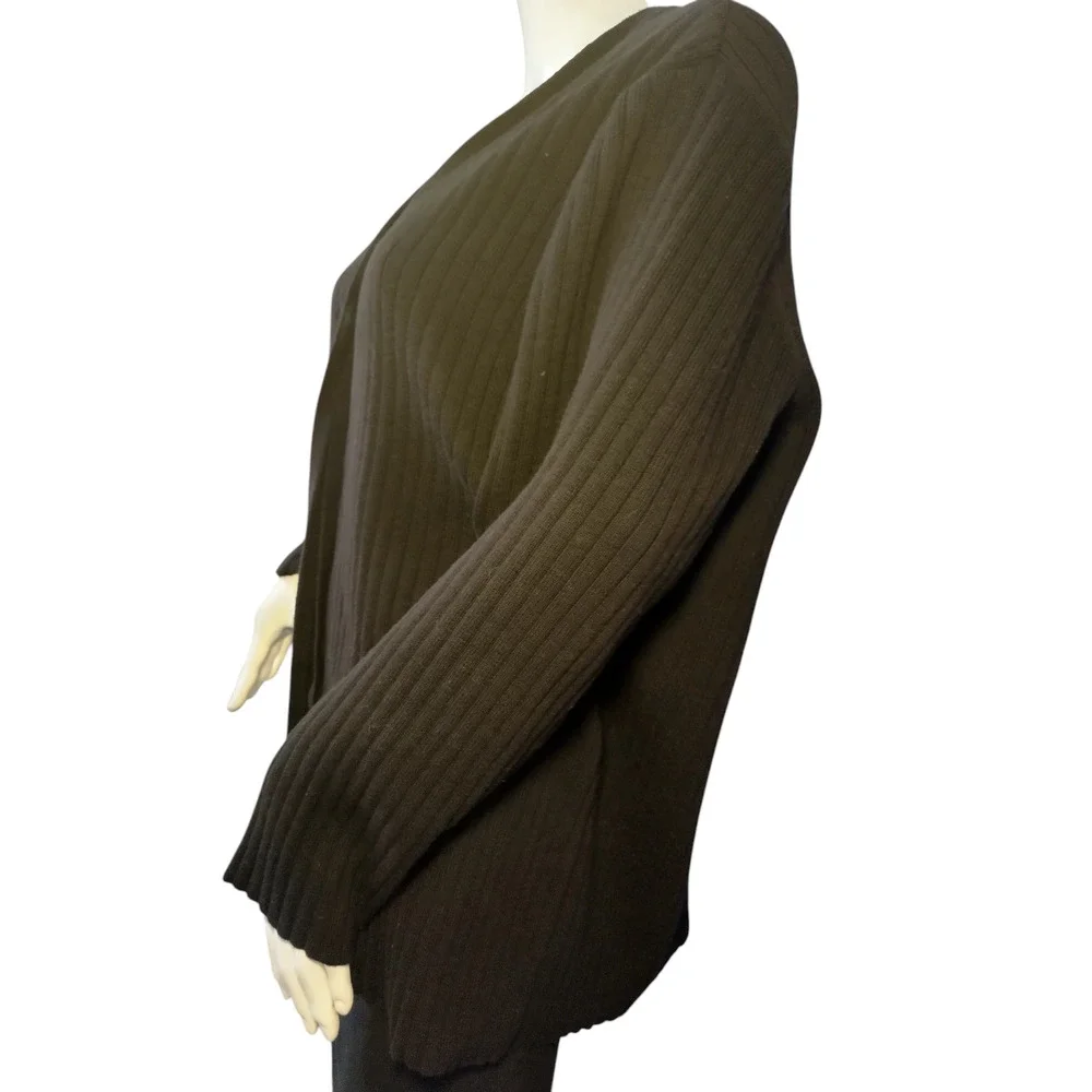 August Max Woman Cardigan Sweater Rib Knit Long Sleeve Black Womens Size 2X - Image 6