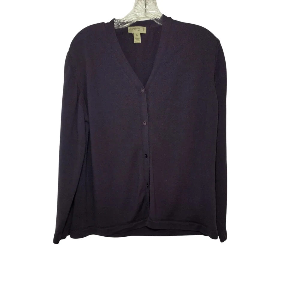 Giorgiolini Merino Wool Cardigan Sweater Long Sleeves Knit Plum Purple Womens XL