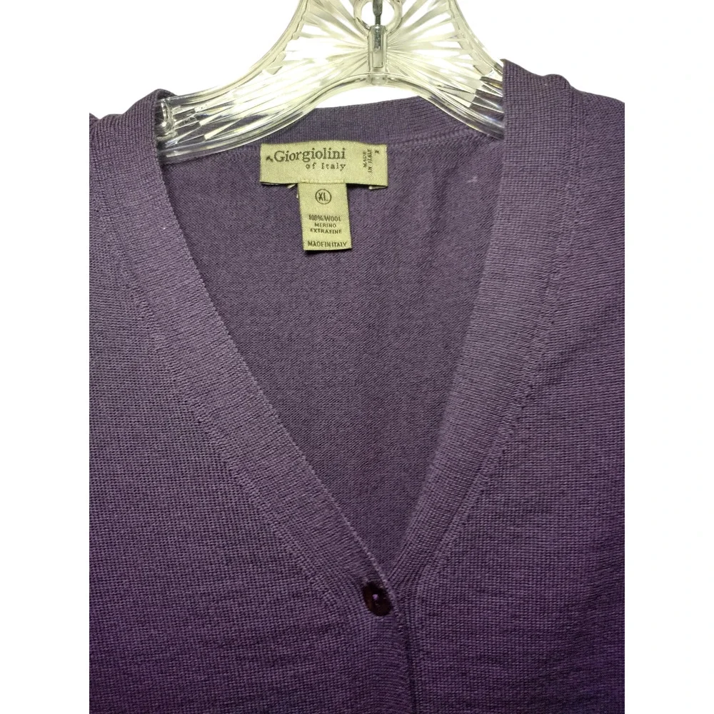Giorgiolini Merino Wool Cardigan Sweater Long Sleeves Knit Plum Purple Womens XL - Image 2