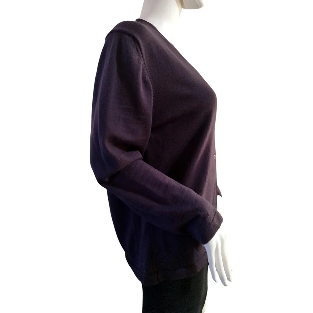 Giorgiolini Merino Wool Cardigan Sweater Long Sleeves Knit Plum Purple Womens XL - Image 4