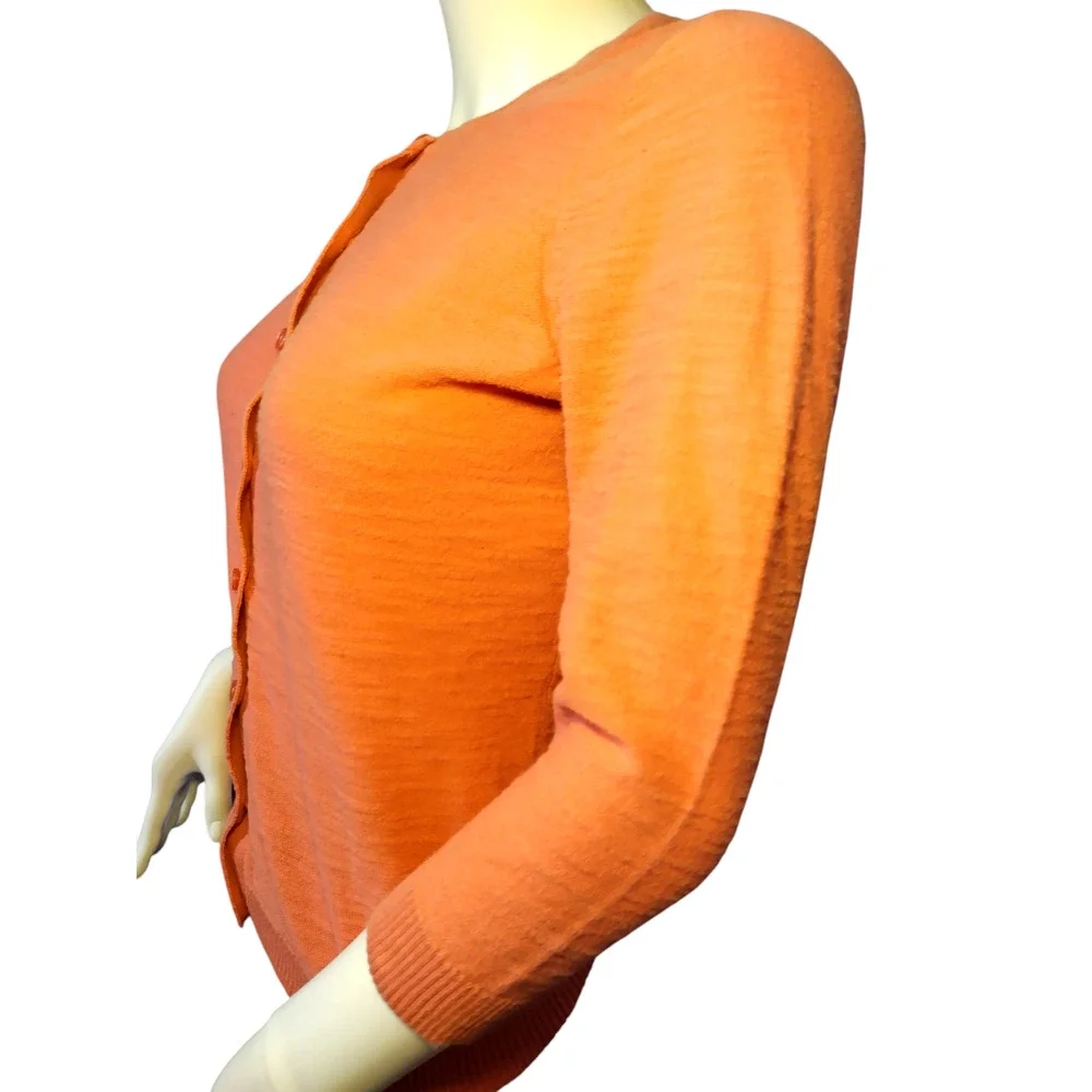 Ann Taylor LOFT Cardigan Sweater Button Front Crop Knit Peachy Orange Womens PS - Image 6