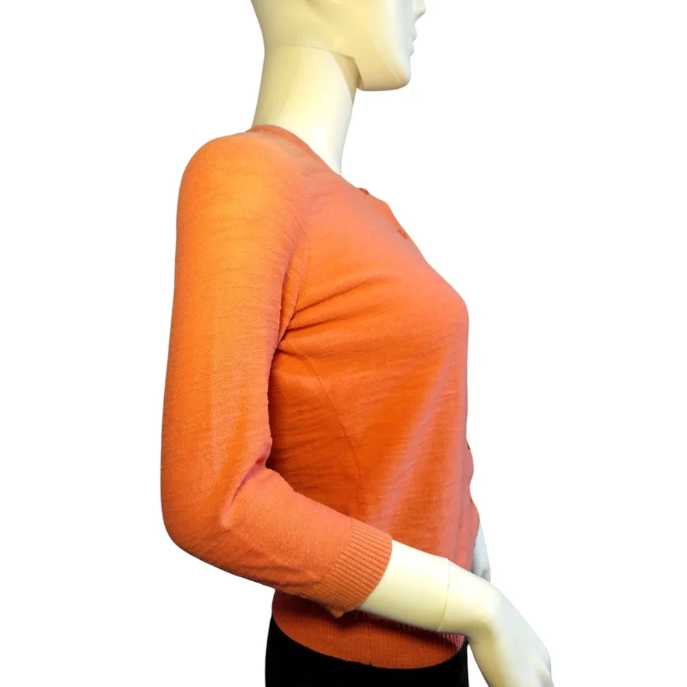 Ann Taylor LOFT Cardigan Sweater Button Front Crop Knit Peachy Orange Womens PS - Image 4