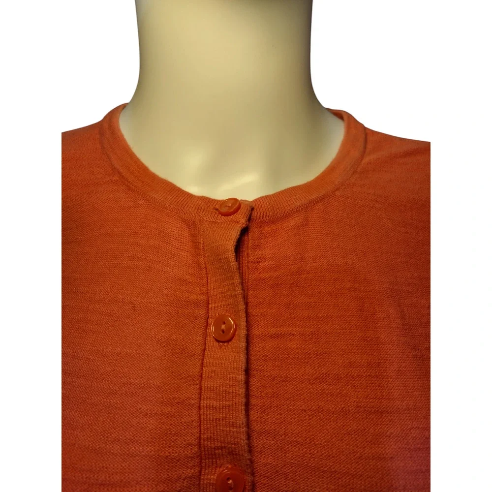 Ann Taylor LOFT Cardigan Sweater Button Front Crop Knit Peachy Orange Womens PS - Image 2