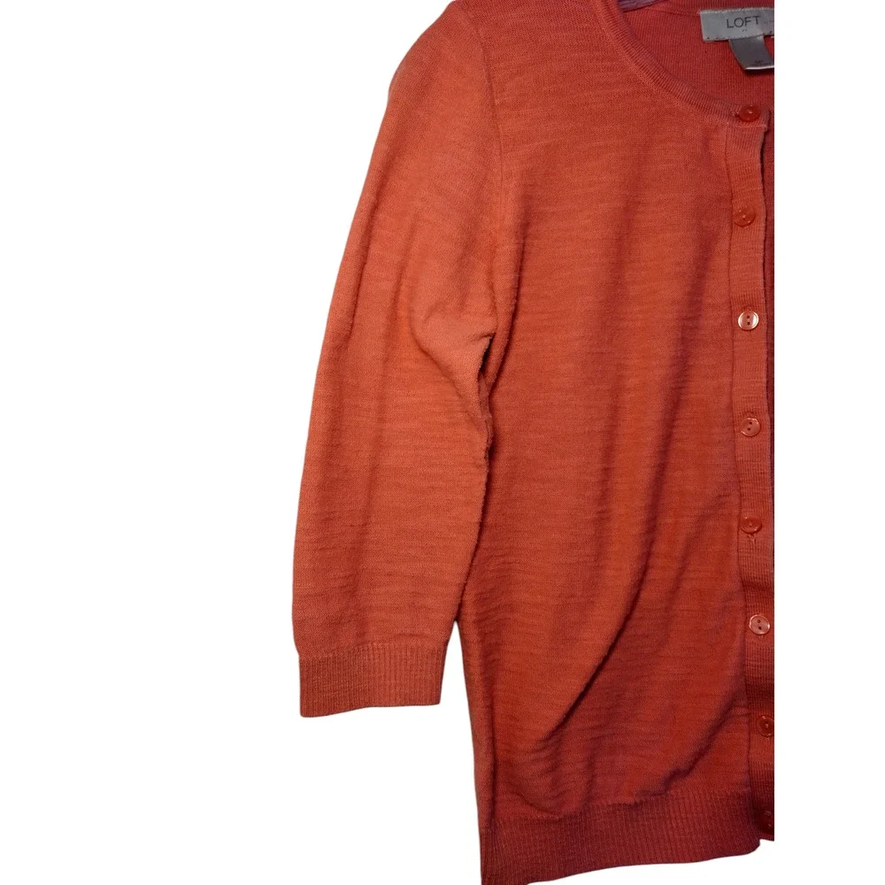Ann Taylor LOFT Cardigan Sweater Button Front Crop Knit Peachy Orange Womens PS - Image 10