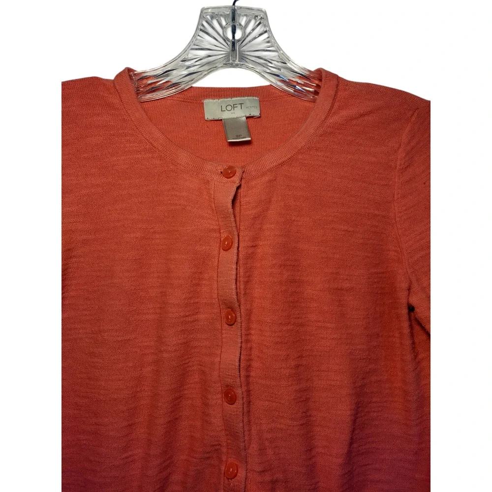 Ann Taylor LOFT Cardigan Sweater Button Front Crop Knit Peachy Orange Womens PS - Image 3