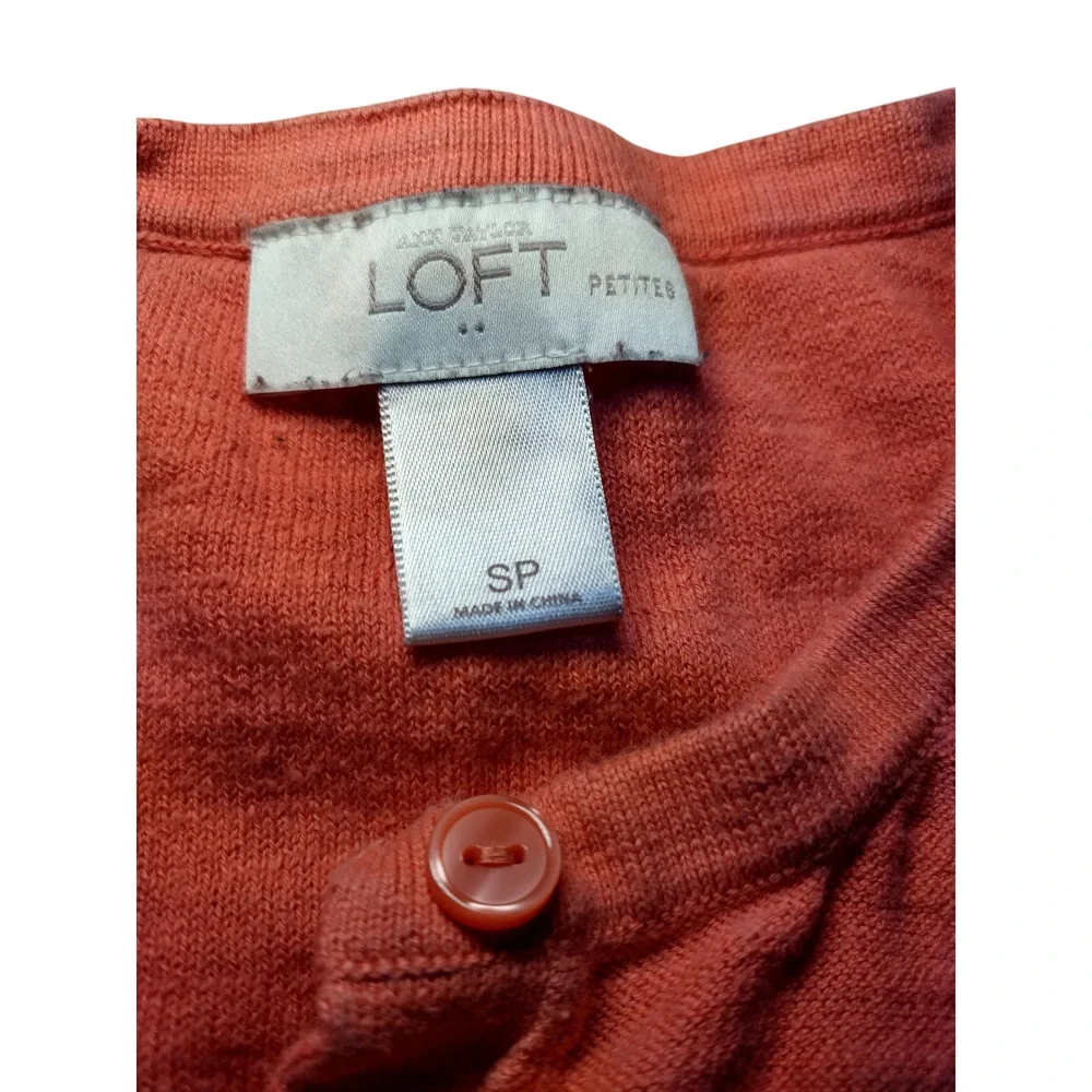 Ann Taylor LOFT Cardigan Sweater Button Front Crop Knit Peachy Orange Womens PS - Image 11