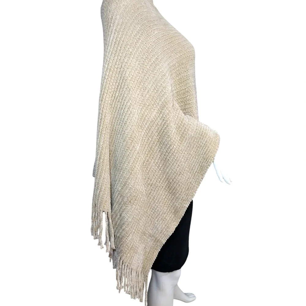 Womens Poncho with Tassel Cape Sweater Shawl Taupe 100%polyester - Image 7