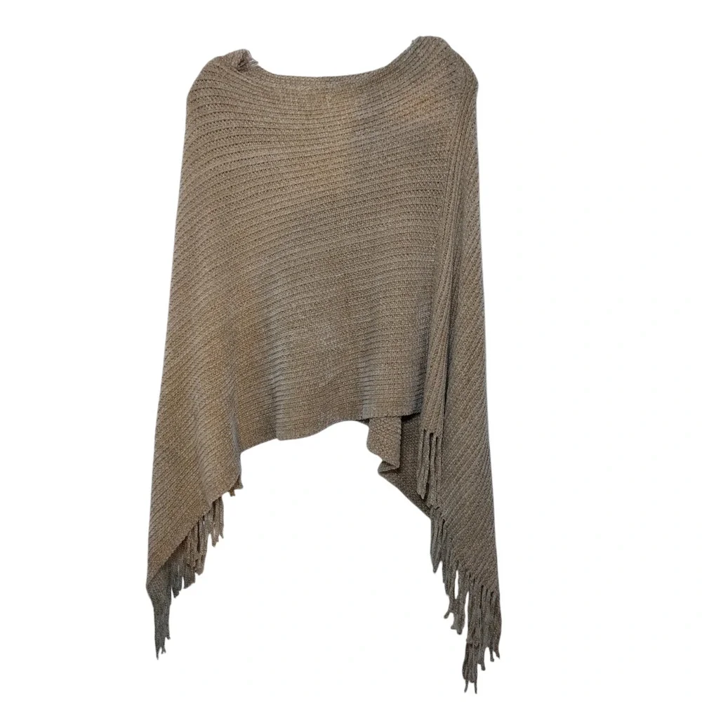 Womens Poncho with Tassel Cape Sweater Shawl Taupe 100%polyester - Image 6