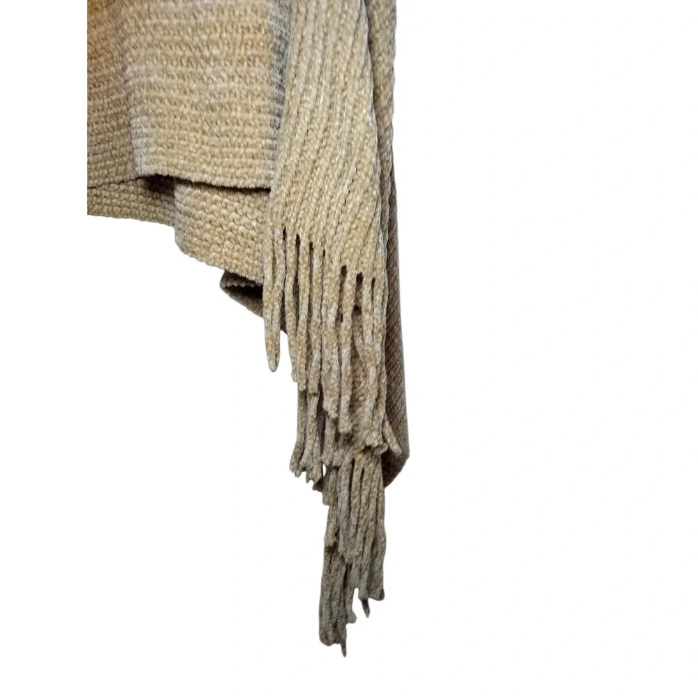 Womens Poncho with Tassel Cape Sweater Shawl Taupe 100%polyester - Image 3