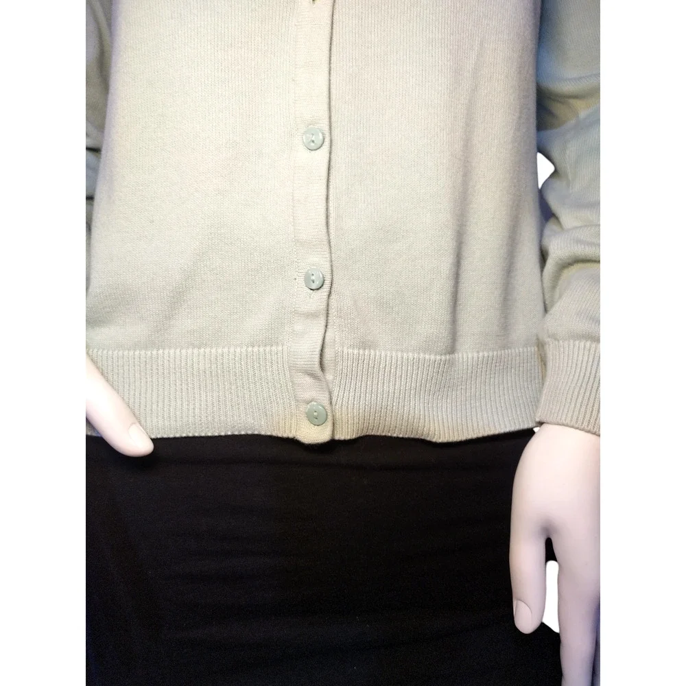 H&M Womens Crew neck Ribbed Knit Basic Cardigan Sweater Gray 100%Cotton Small - Image 10