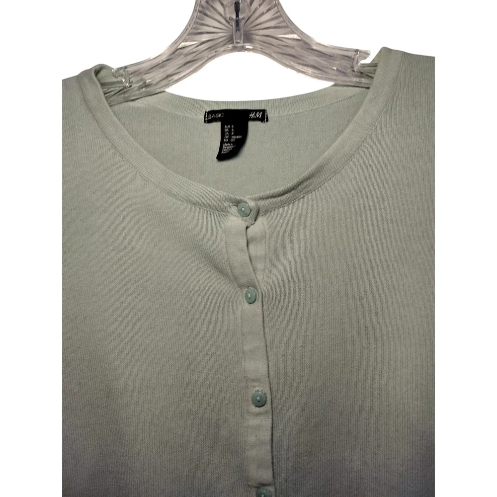 H&M Womens Crew neck Ribbed Knit Basic Cardigan Sweater Gray 100%Cotton Small - Image 6