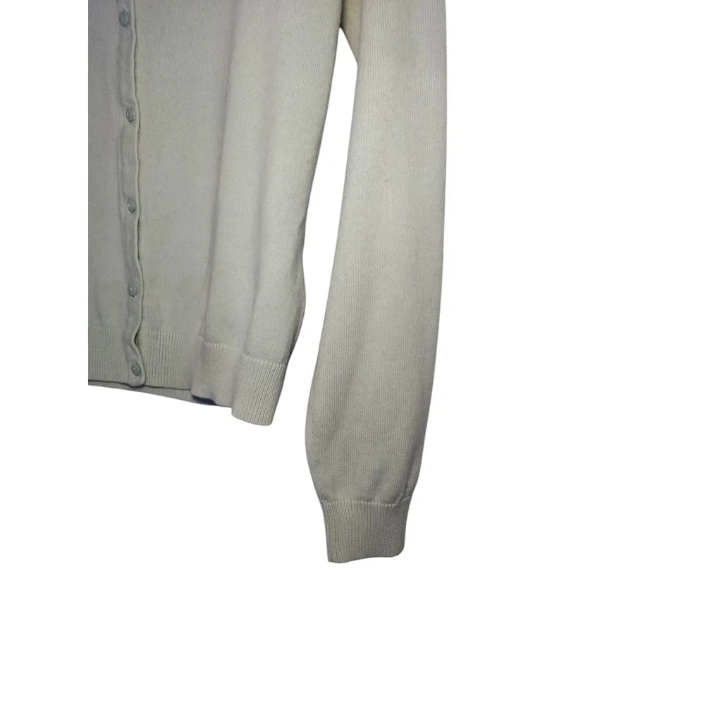 H&M Womens Crew neck Ribbed Knit Basic Cardigan Sweater Gray 100%Cotton Small - Image 4