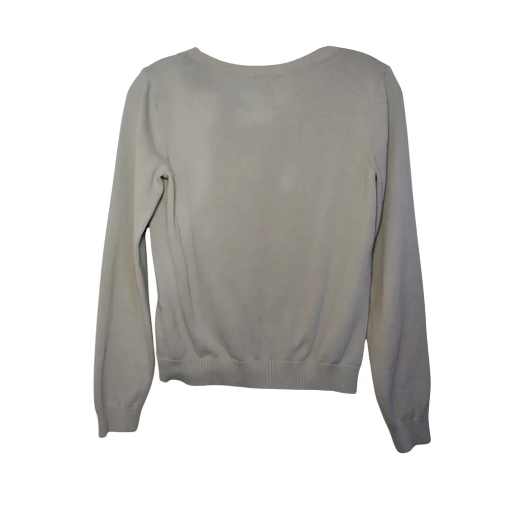 H&M Womens Crew neck Ribbed Knit Basic Cardigan Sweater Gray 100%Cotton Small - Image 2