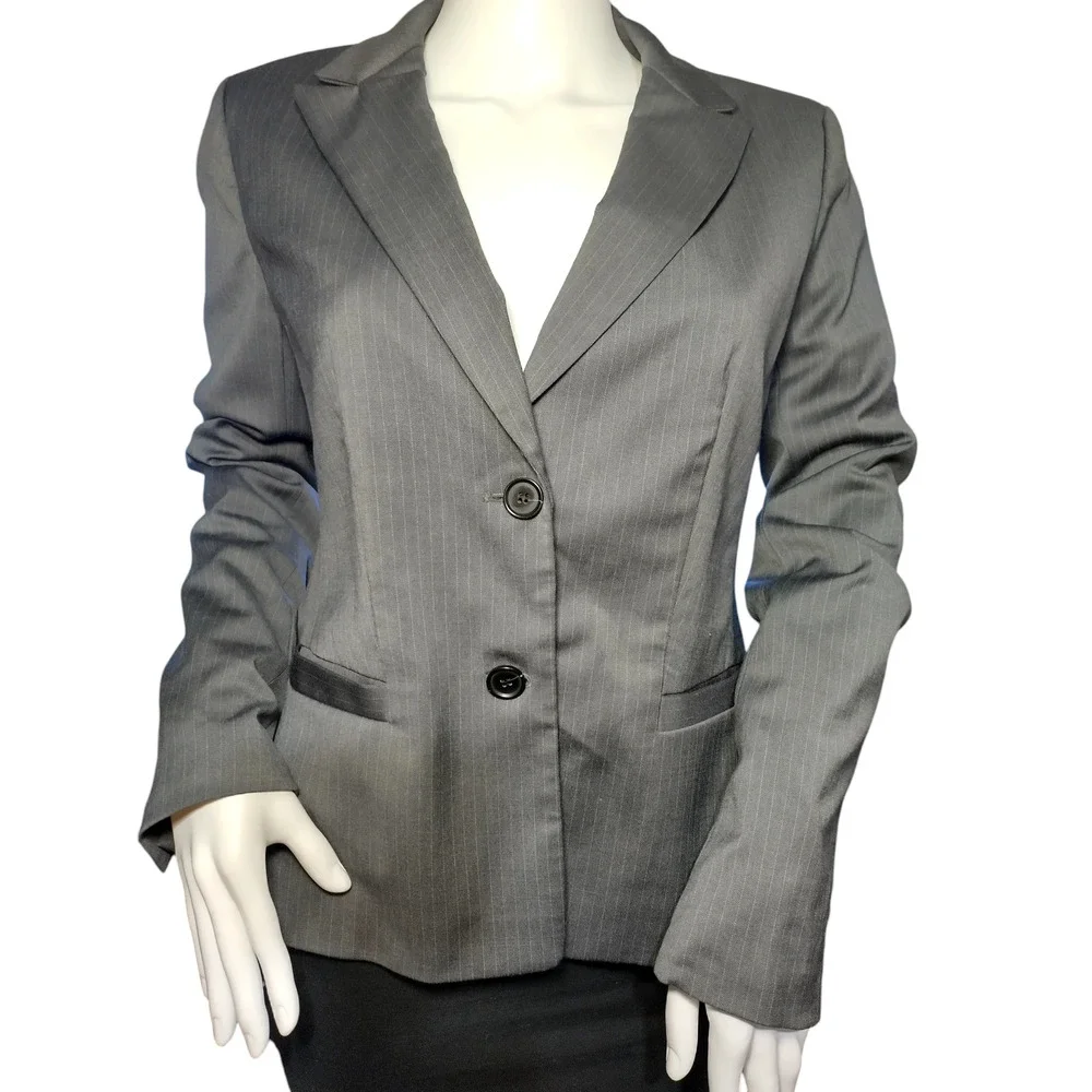 Ann Taylor Womens Long Sleeves Double Breasted Blazer Jacket Gray Size 6