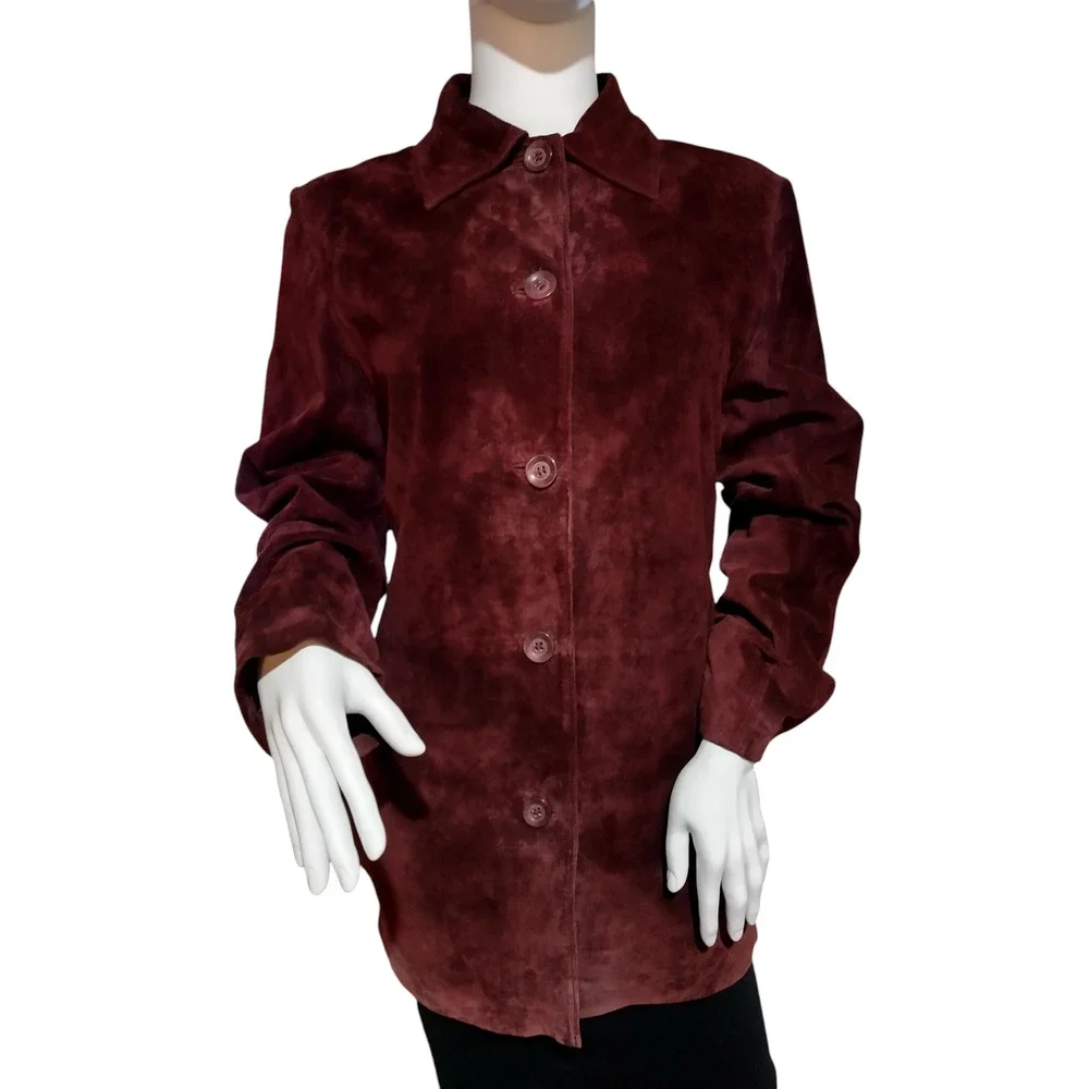 Bernardo Womens Long Sleeve Basic Button Down Blazer Reddish Brown Size Medium