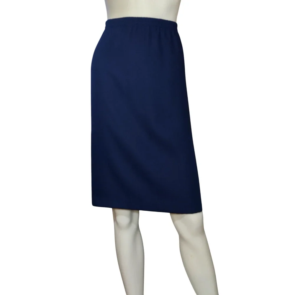 John Roberts Womens Elastic Waist Midi Skirt Navy Blue Size 16 100% Polyester