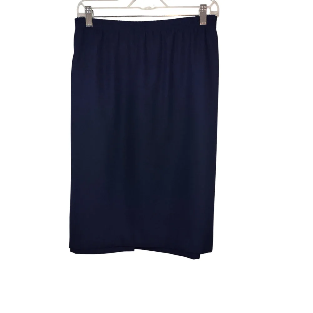 John Roberts Womens Elastic Waist Midi Skirt Navy Blue Size 16 100% Polyester - Image 3