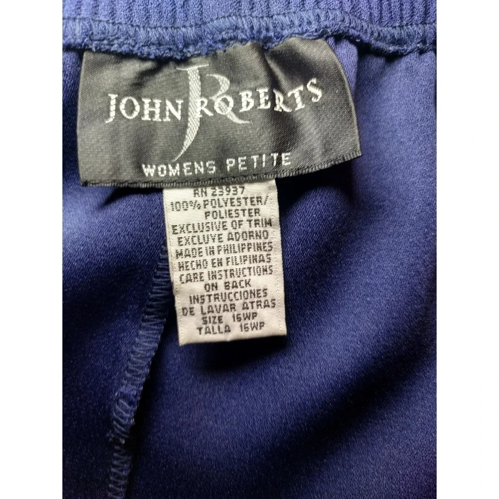 John Roberts Womens Elastic Waist Midi Skirt Navy Blue Size 16 100% Polyester - Image 4