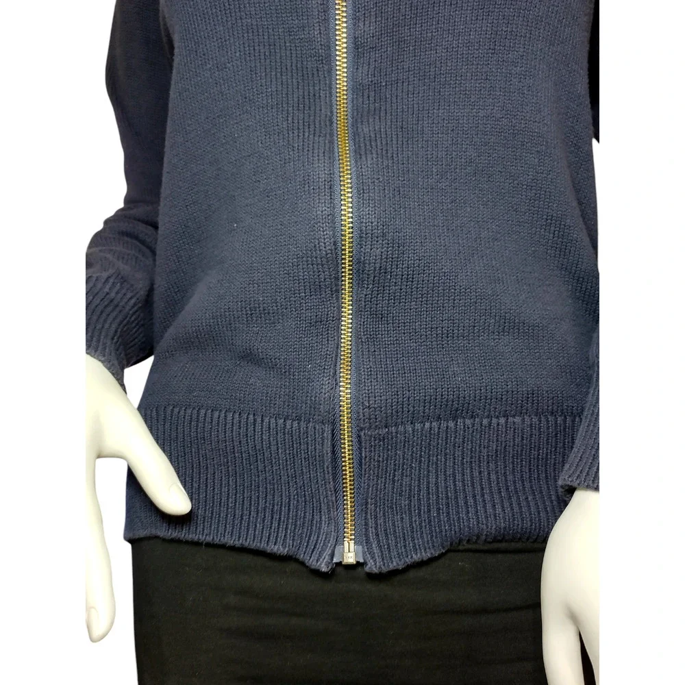 Ann Taylor Womens High Neck Zip Up Wool Knit Cardigan Sweater Navy Blue Sz Sm - Image 9
