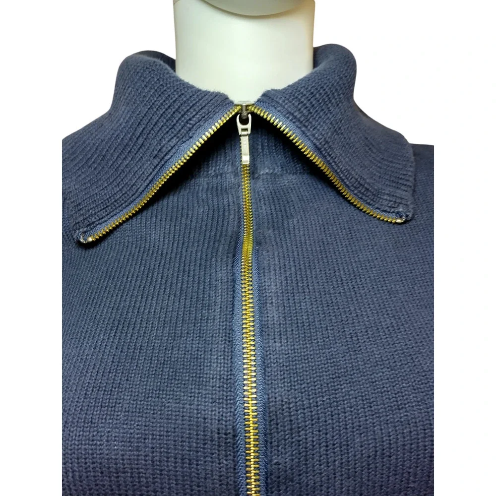Ann Taylor Womens High Neck Zip Up Wool Knit Cardigan Sweater Navy Blue Sz Sm - Image 8