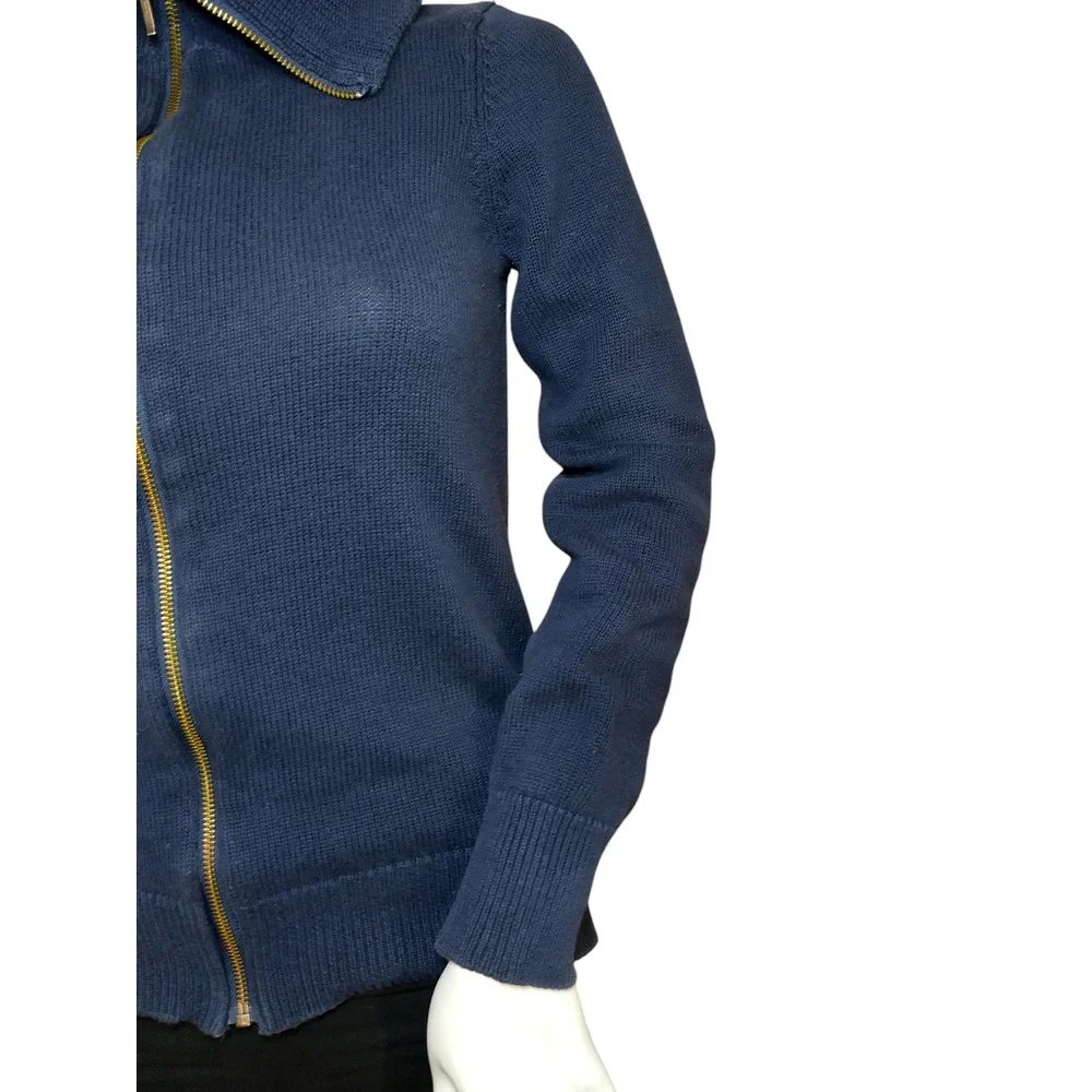 Ann Taylor Womens High Neck Zip Up Wool Knit Cardigan Sweater Navy Blue Sz Sm - Image 6