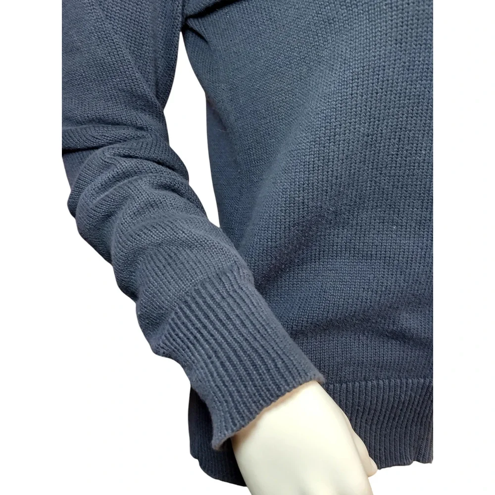 Ann Taylor Womens High Neck Zip Up Wool Knit Cardigan Sweater Navy Blue Sz Sm - Image 4