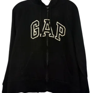 Gap Womens Hoodie Zipper Up Black White Lettering Front Pockets Jacket Size Large