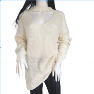 No Comment Sweater Choker Cut Out V-Neck Pullover Knit White Womens Size 1X