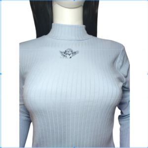 Unbranded Sweater Mock Turtleneck Ribbed Knit Angel Print Blue Womens Small