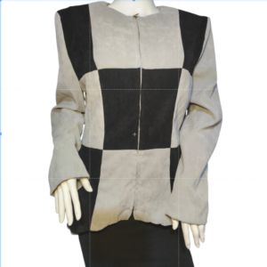 Jessica Howard Suede Suit Blazer Front Zip Colorblock Gray Black Womens Size 16