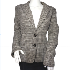 Jones Studio Separates Suit Blazer Notch Lapel Plaid Brown Tan Womens Size 12