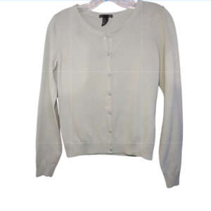 H&M Womens Crew neck Ribbed Knit Basic Cardigan Sweater Gray 100%Cotton Small