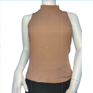 Womens Tunic Sleeveless Mock Neck Slit Ribbed Knit Top Brown Size Medium